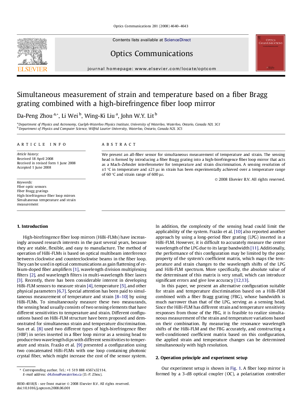 Simultaneous measurement of strain and temperature based on a fiber Bragg grating combined with a high-birefringence fiber loop mirror