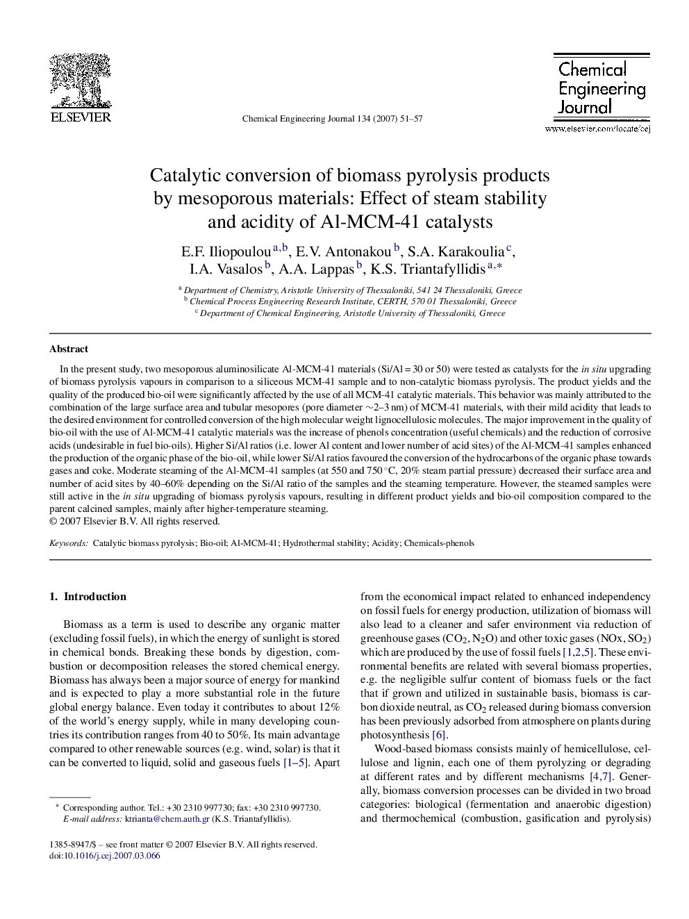 Catalytic conversion of biomass pyrolysis products by mesoporous materials: Effect of steam stability and acidity of Al-MCM-41 catalysts