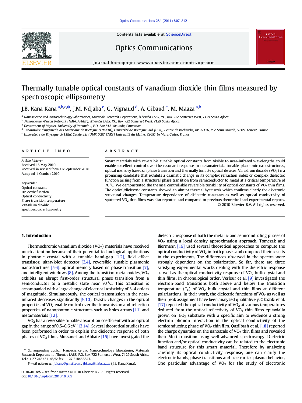 Thermally tunable optical constants of vanadium dioxide thin films measured by spectroscopic ellipsometry