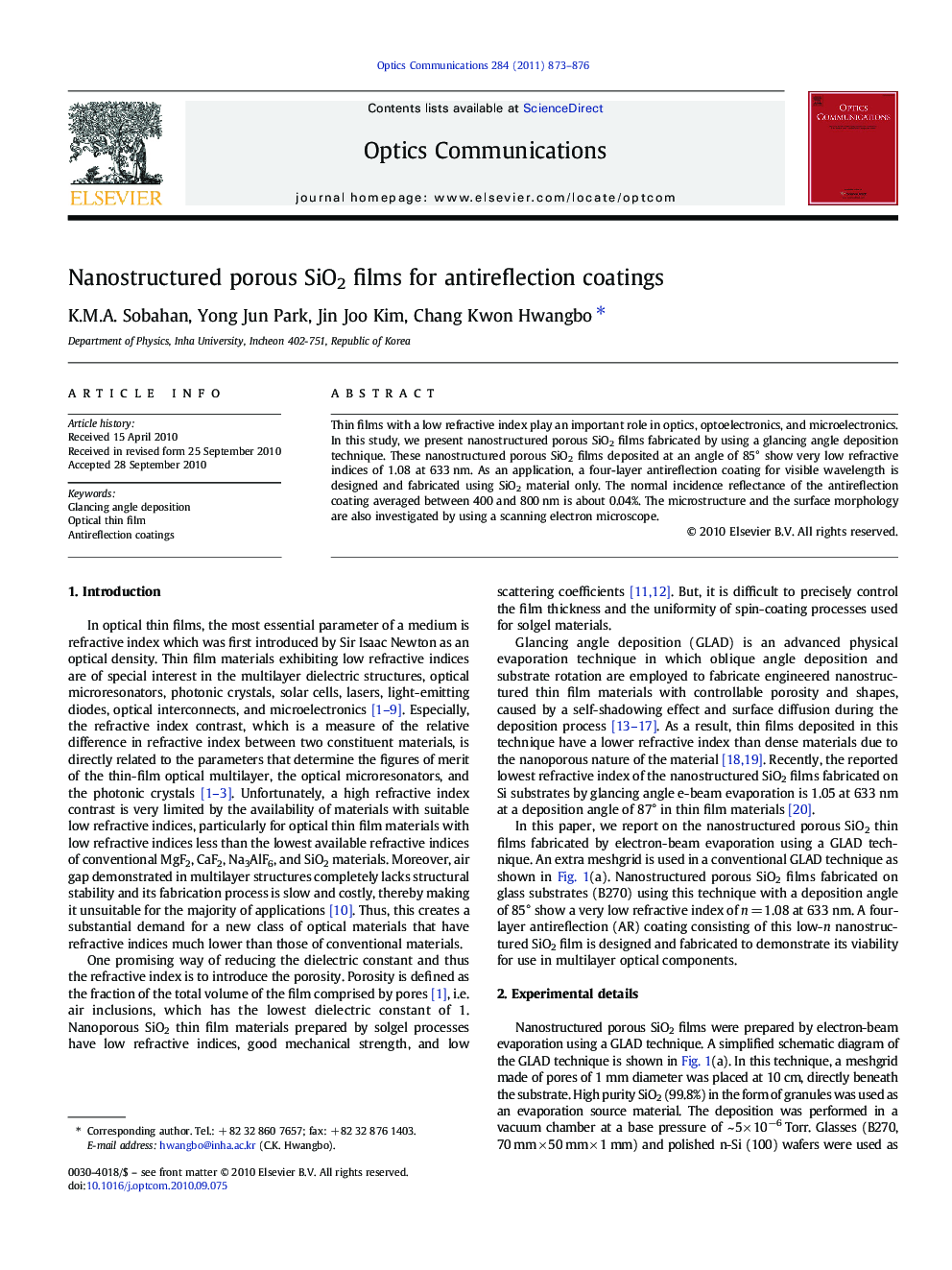 Nanostructured porous SiO2 films for antireflection coatings