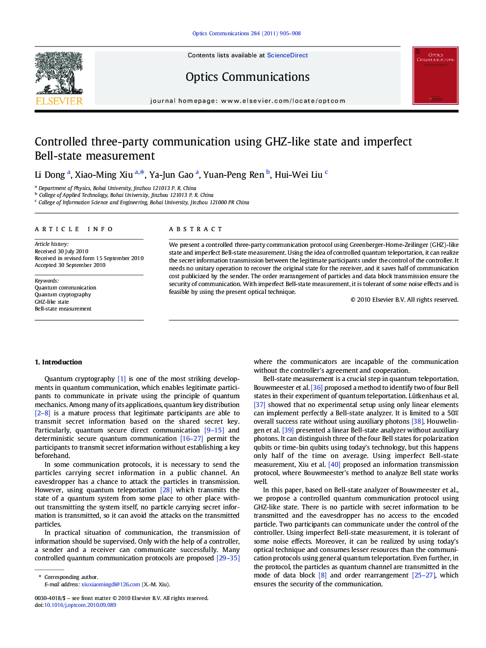 Controlled three-party communication using GHZ-like state and imperfect Bell-state measurement