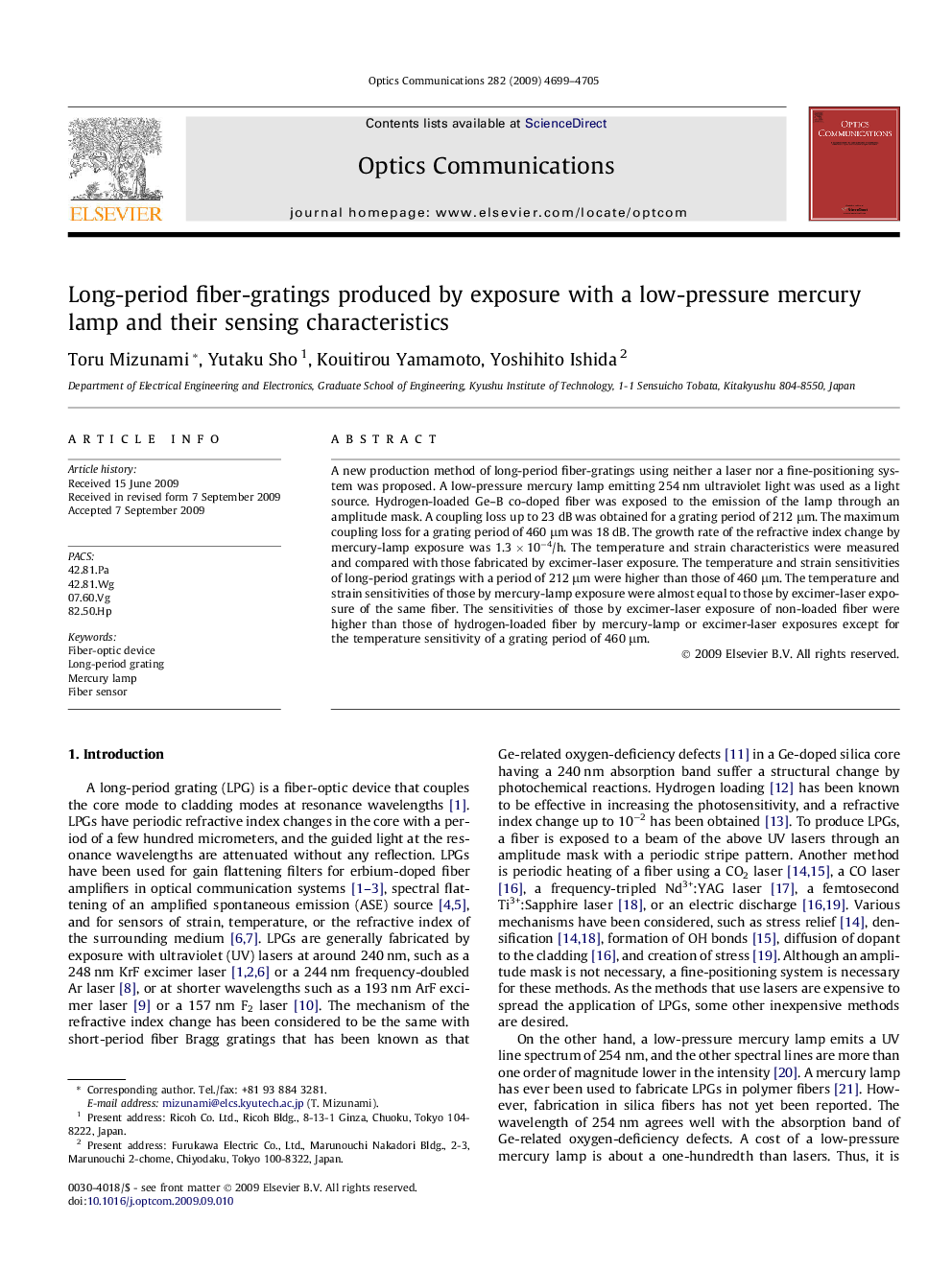 Long-period fiber-gratings produced by exposure with a low-pressure mercury lamp and their sensing characteristics