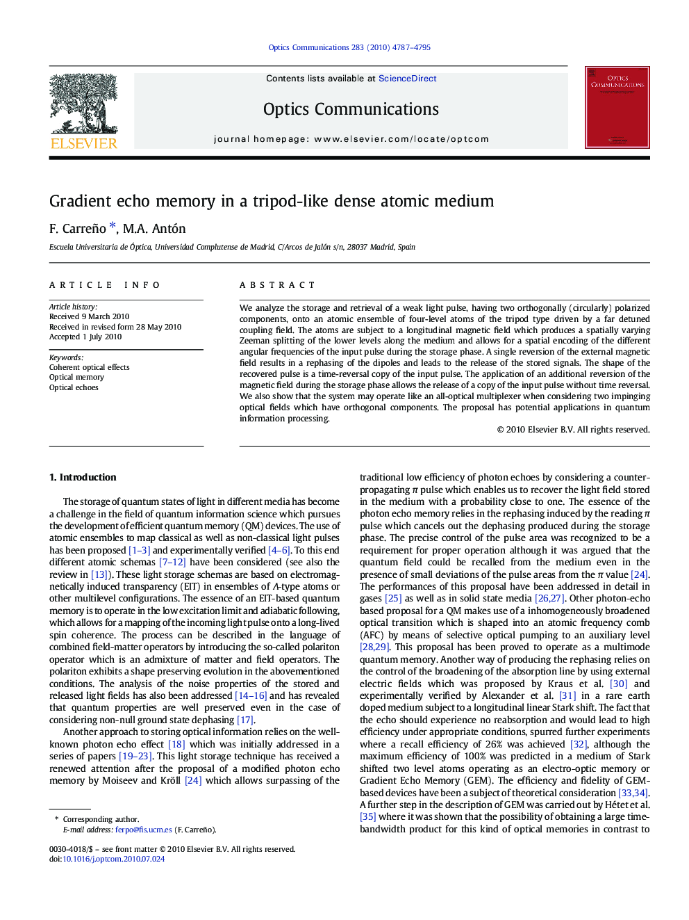 Gradient echo memory in a tripod-like dense atomic medium