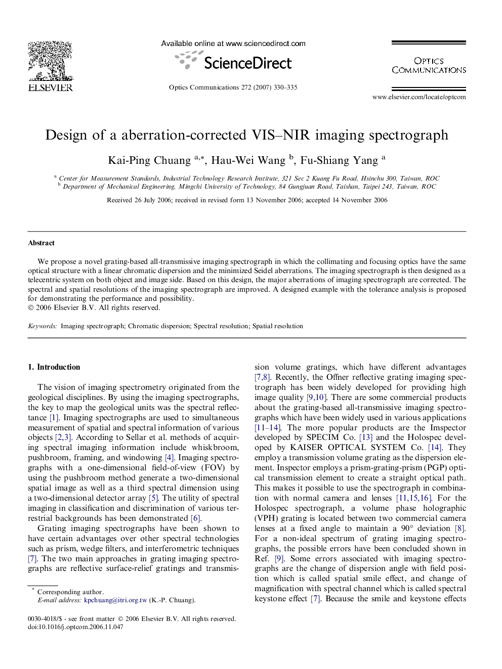 Design of a aberration-corrected VIS-NIR imaging spectrograph