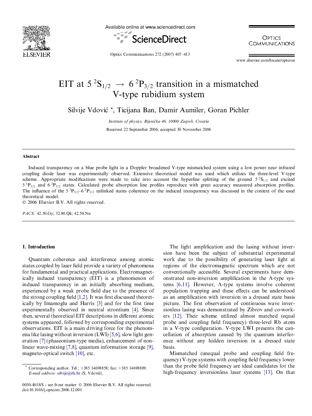 EIT at 52S1/2→62P3/2 transition in a mismatched V-type rubidium system