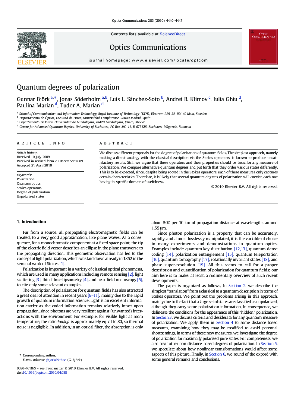 Quantum degrees of polarization