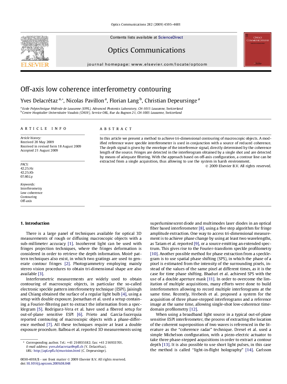 Off-axis low coherence interferometry contouring