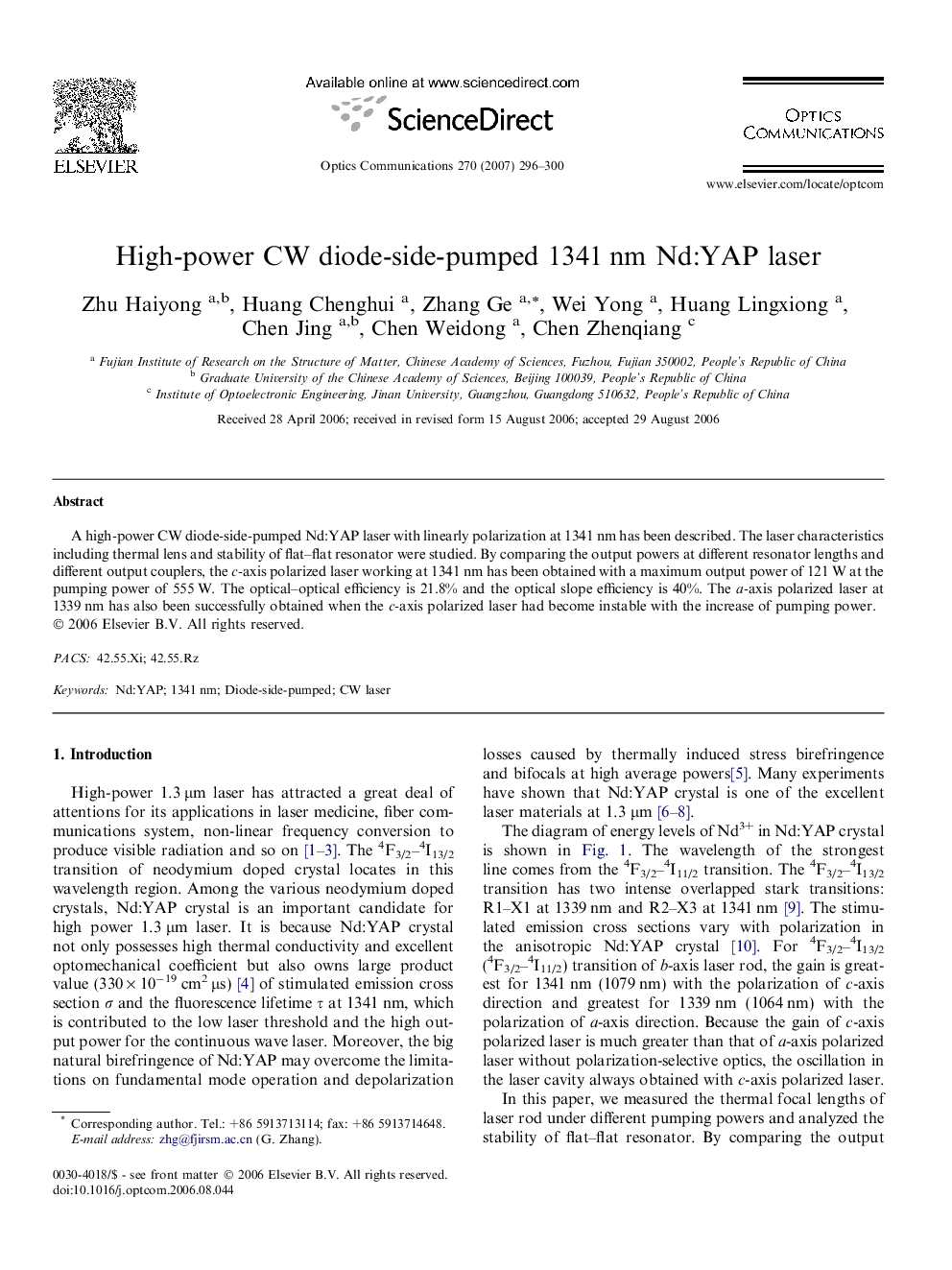 High-power CW diode-side-pumped 1341 nm Nd:YAP laser