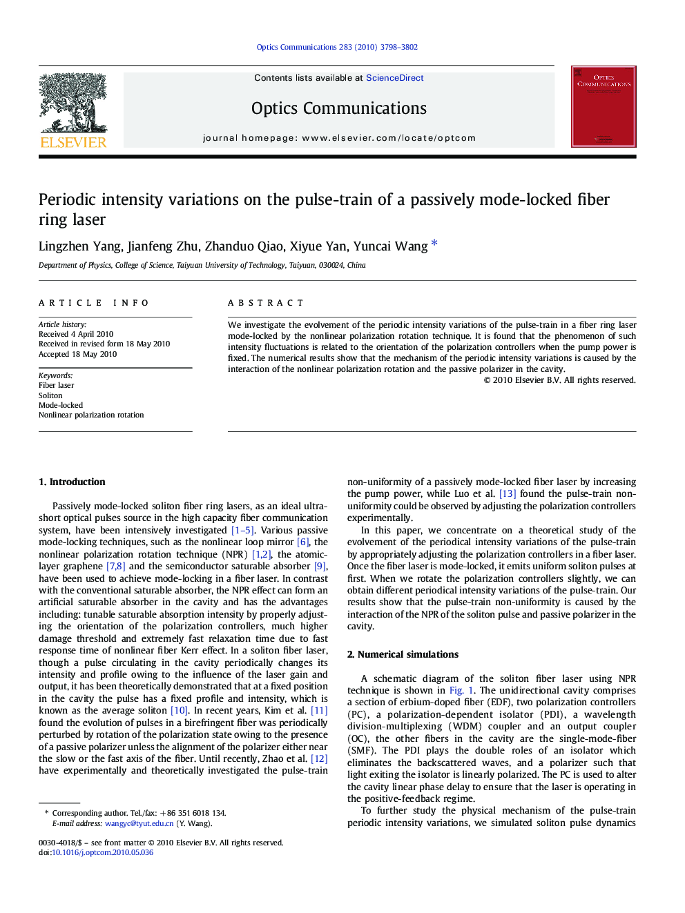 Periodic intensity variations on the pulse-train of a passively mode-locked fiber ring laser