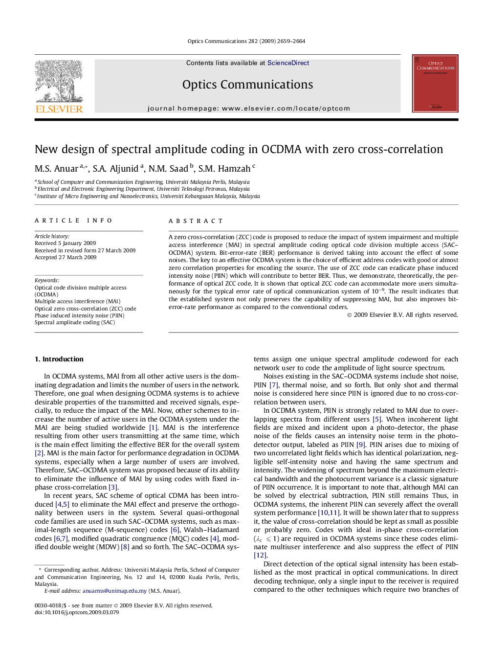 New design of spectral amplitude coding in OCDMA with zero cross-correlation