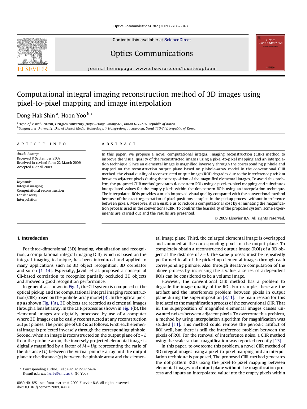 Computational integral imaging reconstruction method of 3D images using pixel-to-pixel mapping and image interpolation