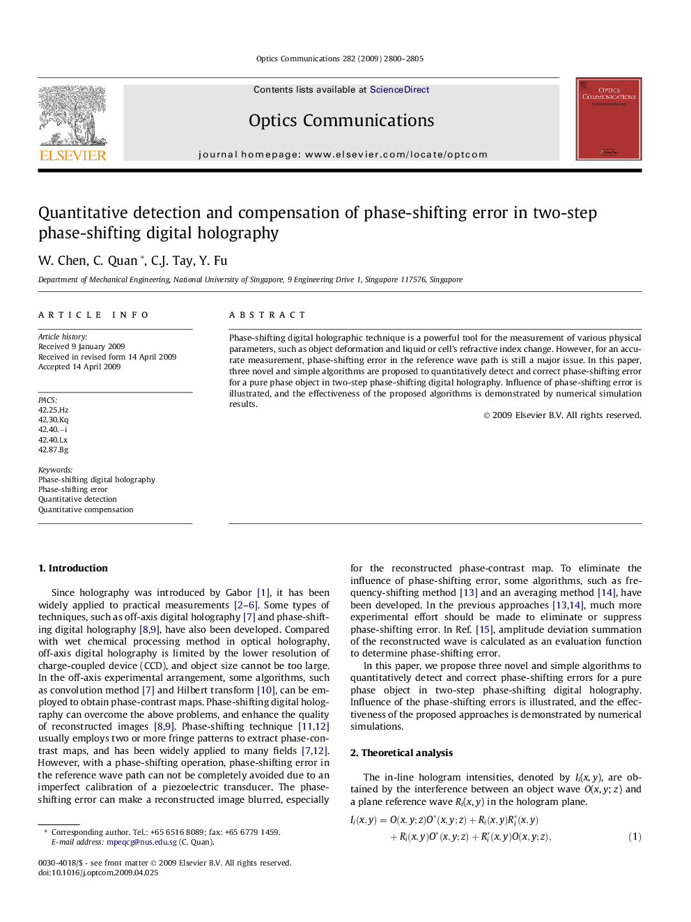 Quantitative detection and compensation of phase-shifting error in two-step phase-shifting digital holography