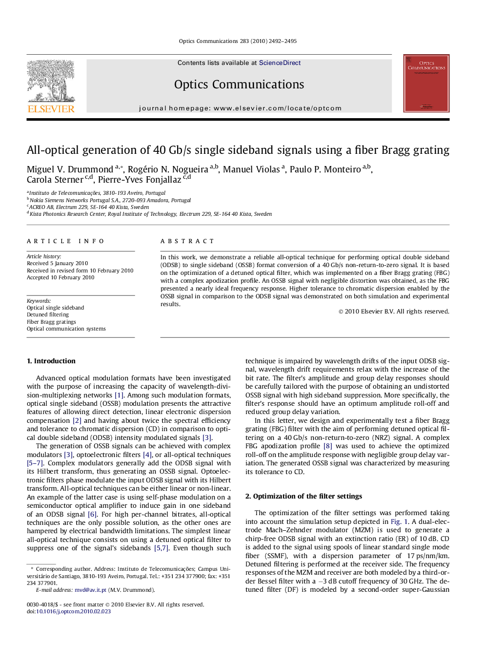 All-optical generation of 40 Gb/s single sideband signals using a fiber Bragg grating