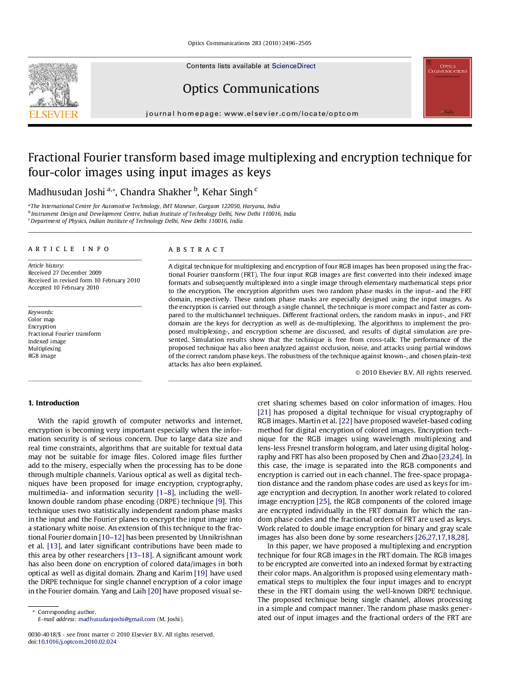 Fractional Fourier transform based image multiplexing and encryption technique for four-color images using input images as keys