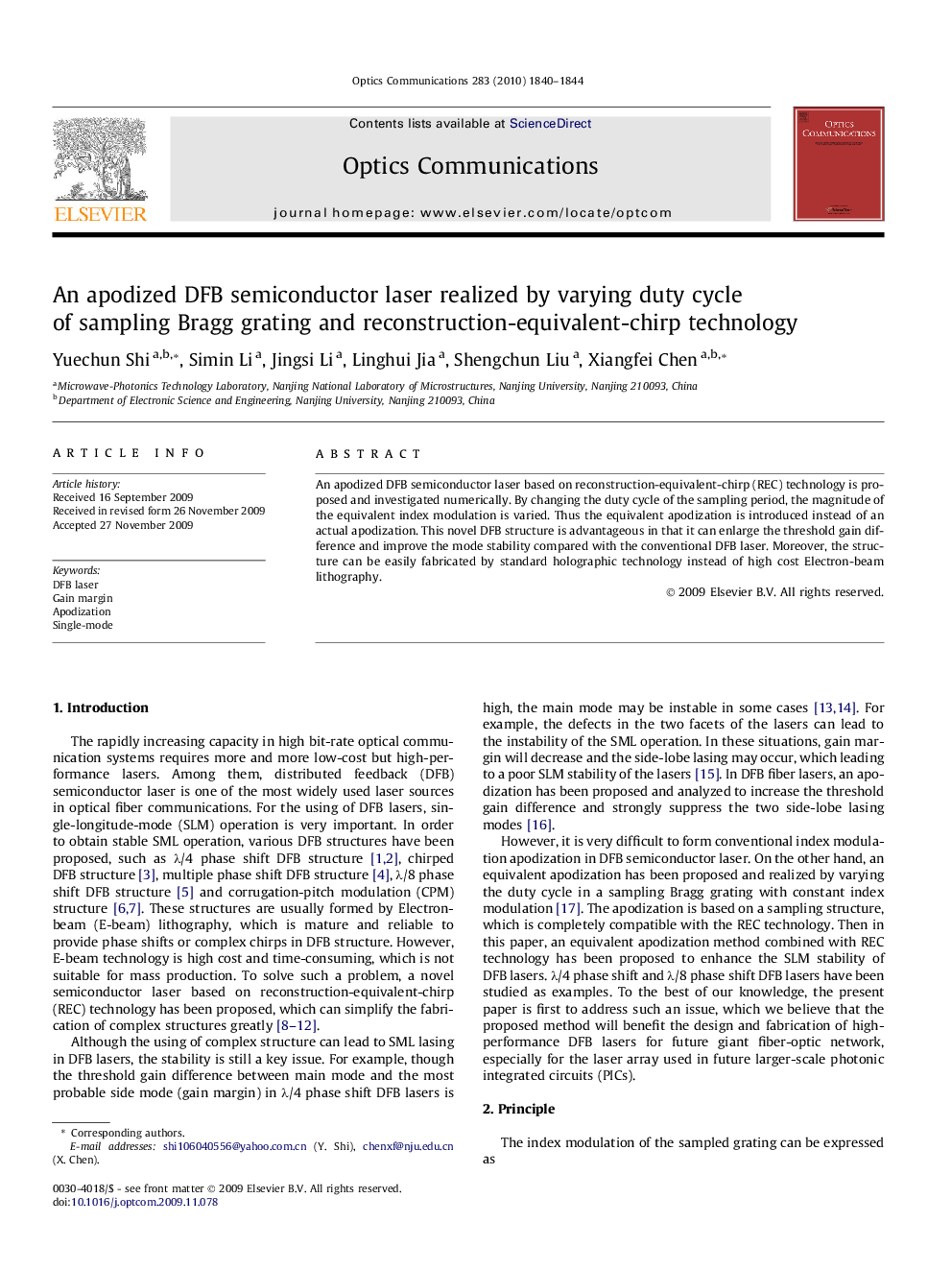 An apodized DFB semiconductor laser realized by varying duty cycle of sampling Bragg grating and reconstruction-equivalent-chirp technology