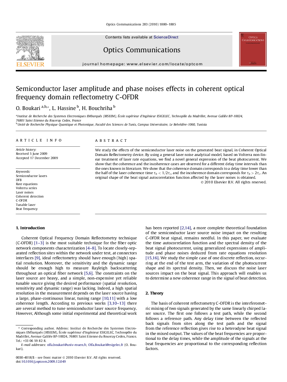 Semiconductor laser amplitude and phase noises effects in coherent optical frequency domain reflectometry C-OFDR