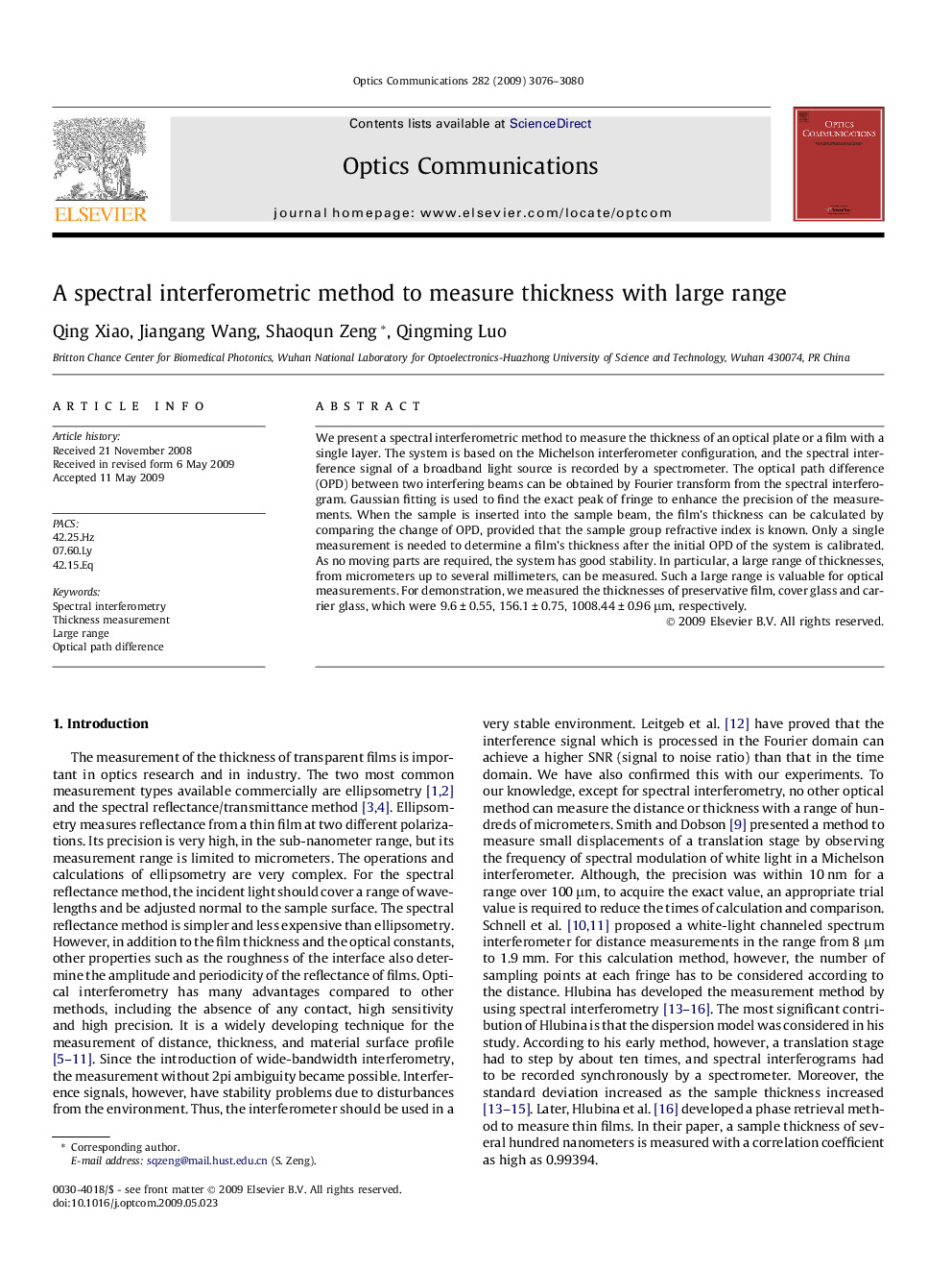 A spectral interferometric method to measure thickness with large range