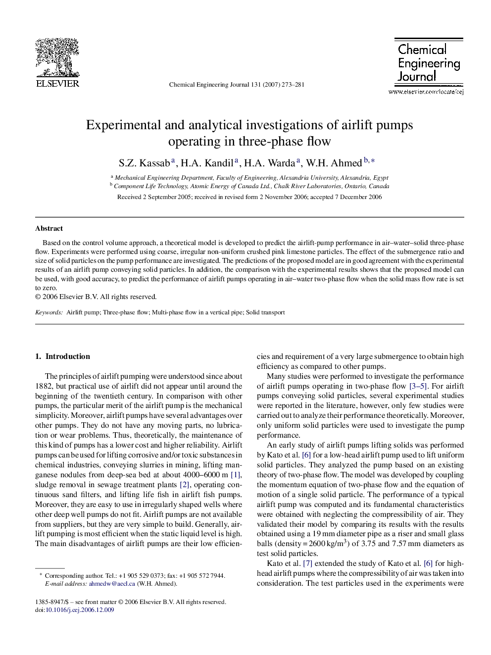 Experimental and analytical investigations of airlift pumps operating in three-phase flow