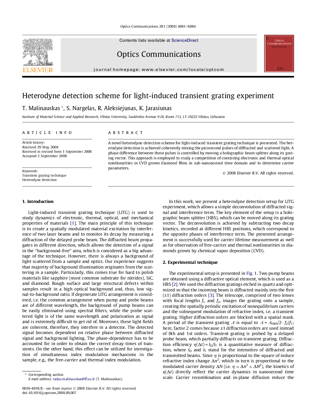 Heterodyne detection scheme for light-induced transient grating experiment