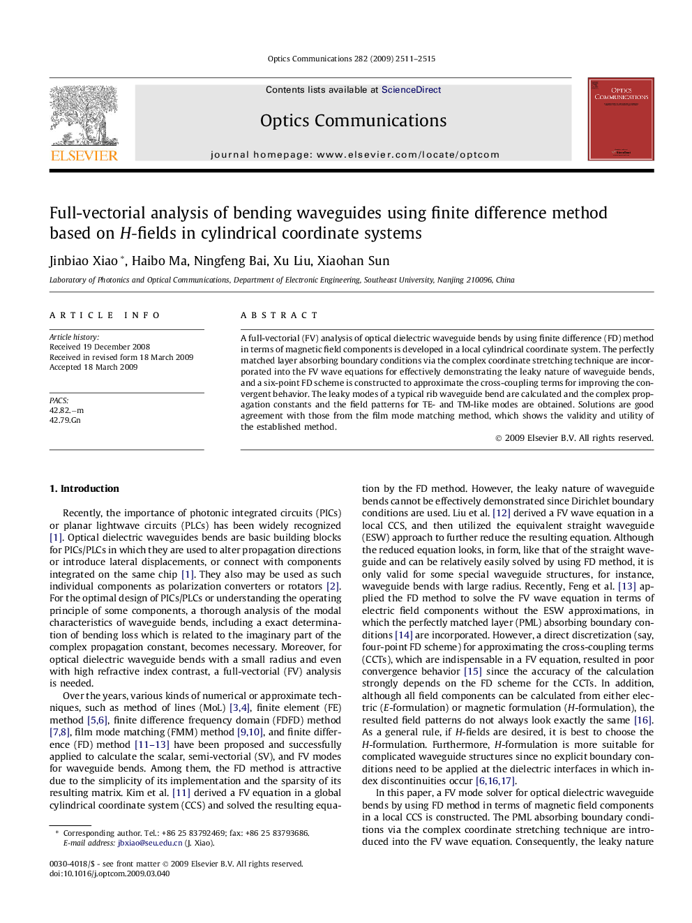 Full-vectorial analysis of bending waveguides using finite difference method based on H-fields in cylindrical coordinate systems