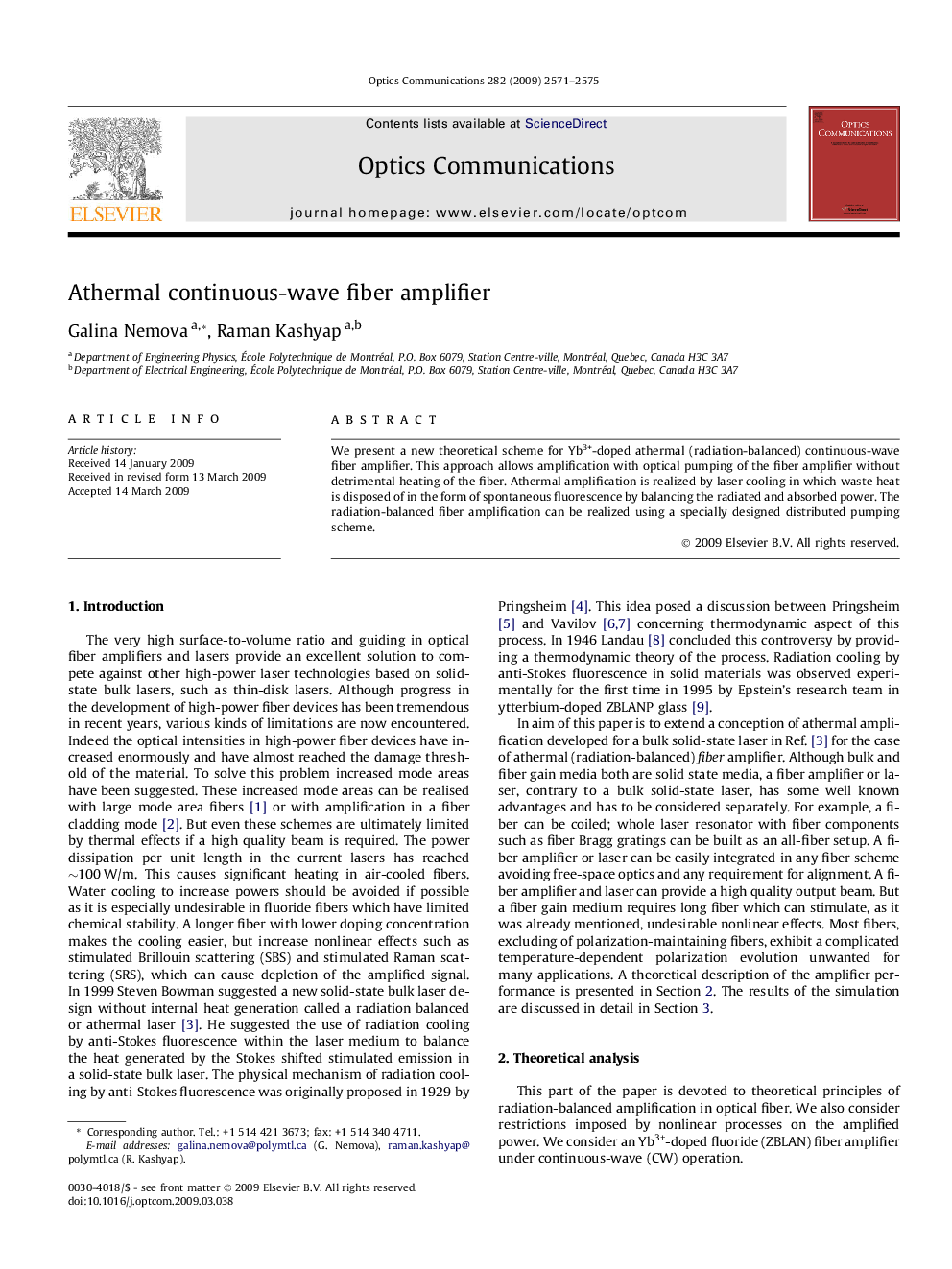عکس صفحه اول مقاله: Athermal continuous-wave fiber amplifier Athermal continuous-wave fiber amplifier