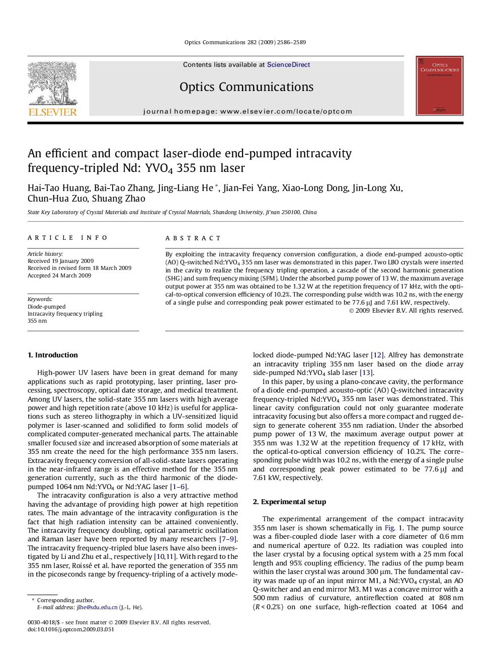 An efficient and compact laser-diode end-pumped intracavity frequency-tripled Nd: YVO4 355 nm laser