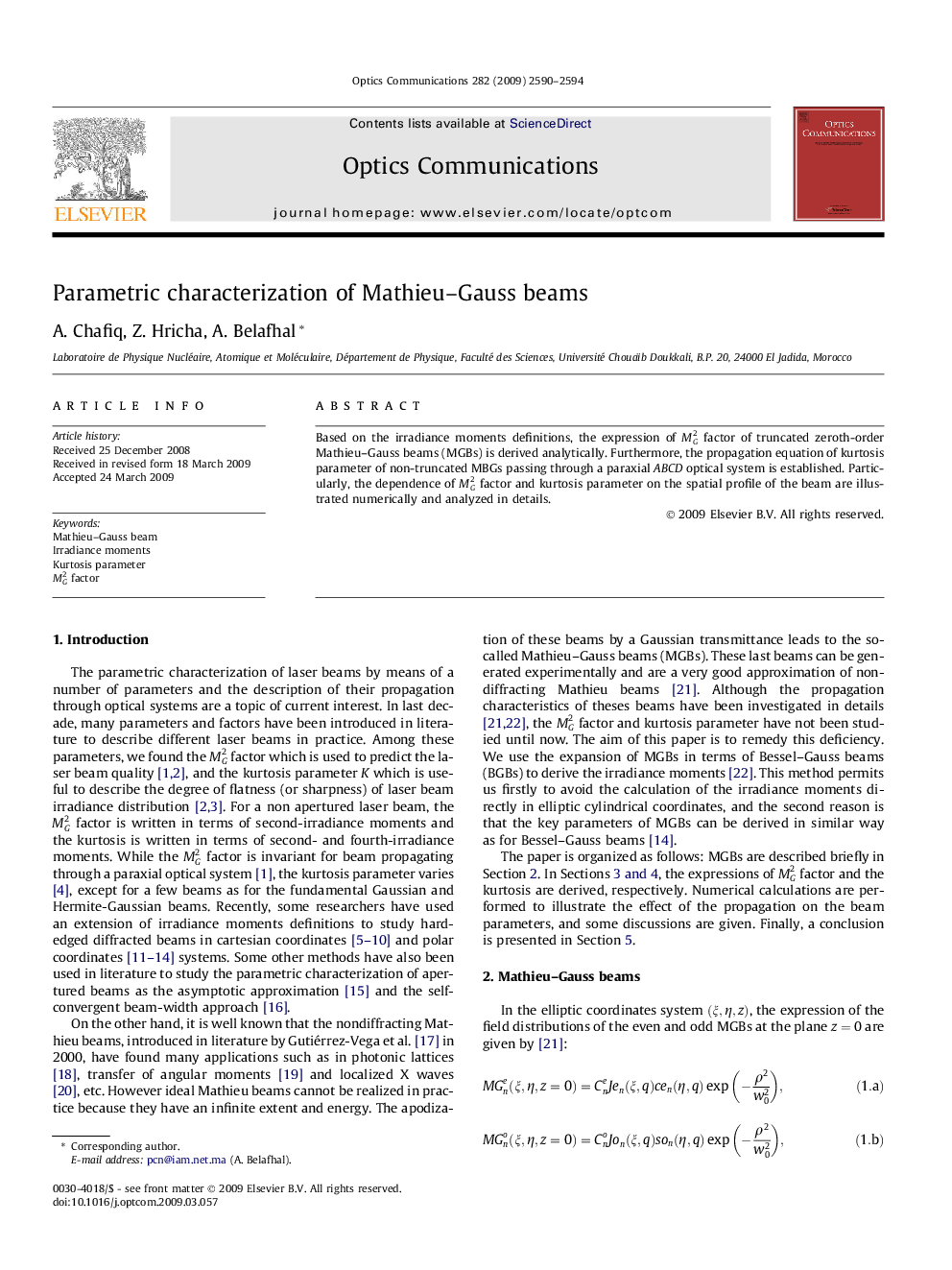 Parametric characterization of Mathieu-Gauss beams