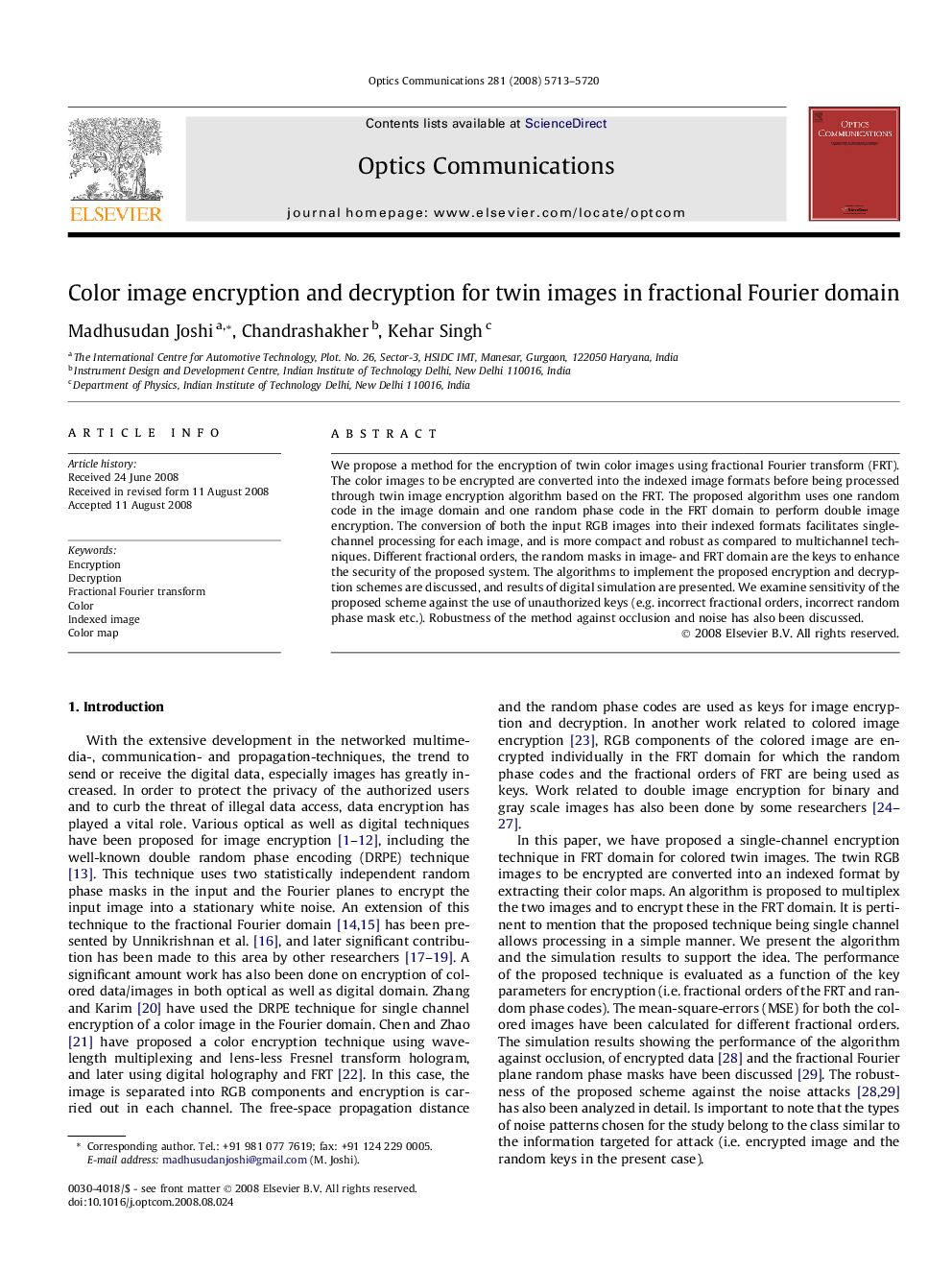 Color image encryption and decryption for twin images in fractional Fourier domain