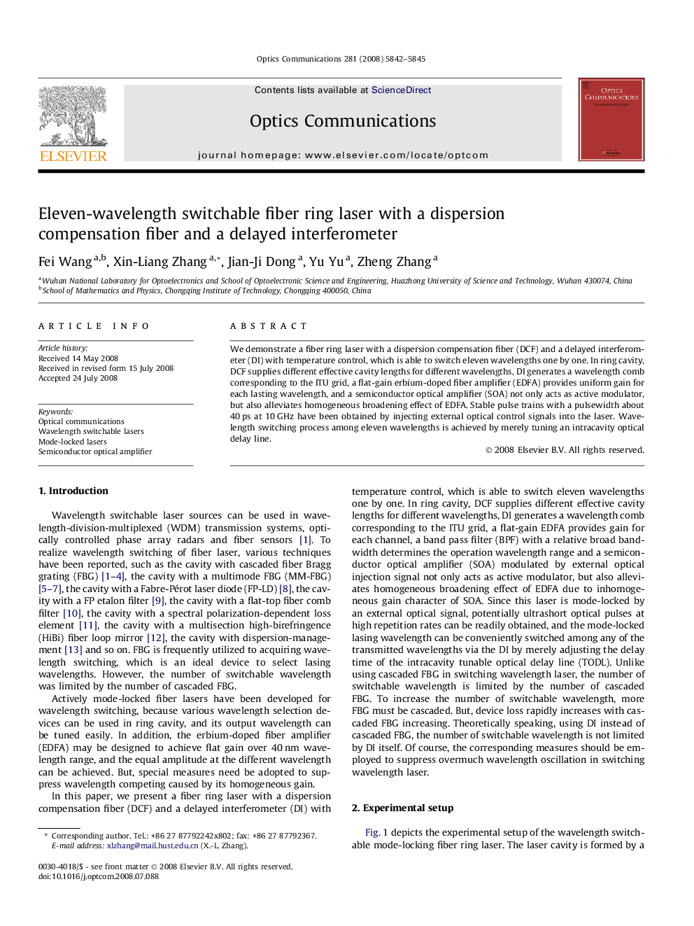 Eleven-wavelength switchable fiber ring laser with a dispersion compensation fiber and a delayed interferometer