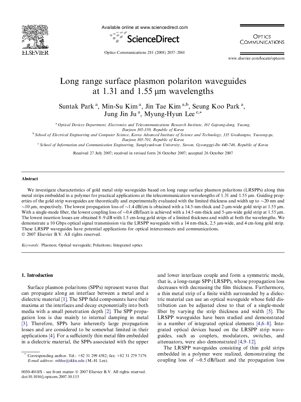 Long range surface plasmon polariton waveguides at 1.31 and 1.55 μm wavelengths