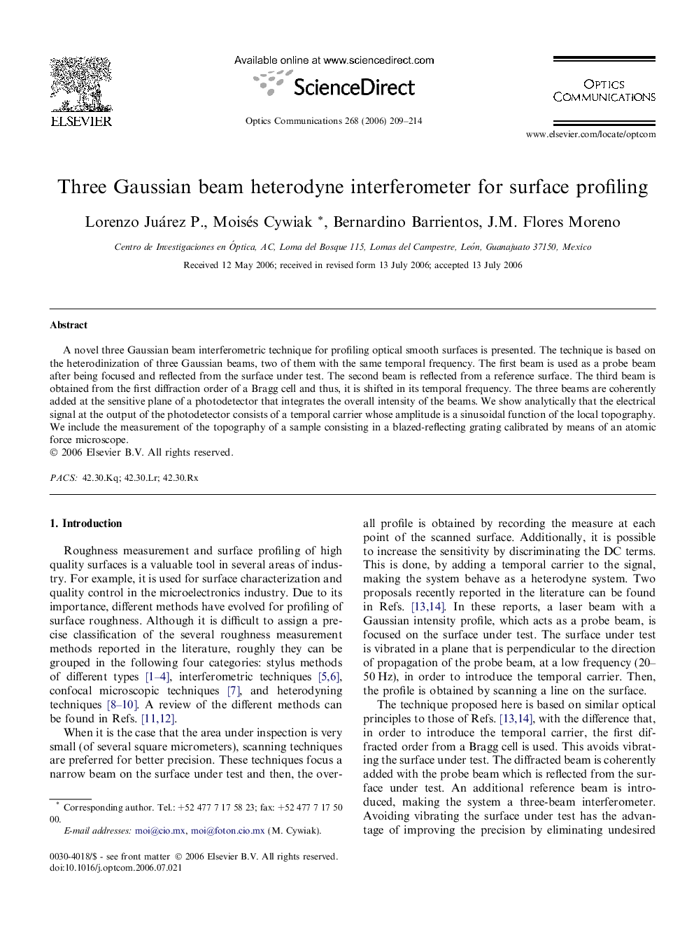 Three Gaussian beam heterodyne interferometer for surface profiling