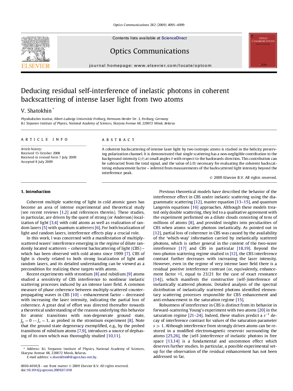عکس صفحه اول مقاله: Deducing residual self-interference of inelastic photons in coherent backscattering of intense laser light from two atoms Deducing residual self-interference of inelastic photons in coherent backscattering of intense laser light from two atoms