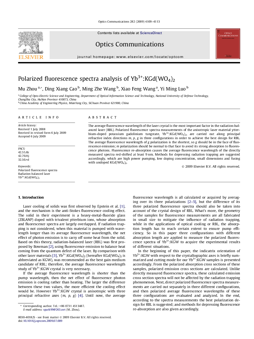 عکس صفحه اول مقاله: Polarized fluorescence spectra analysis of Yb3+:KGd(WO4)2 Polarized fluorescence spectra analysis of Yb3+:KGd(WO4)2