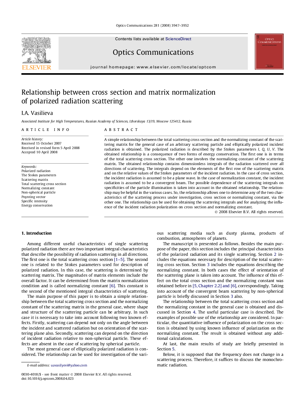 Relationship between cross section and matrix normalization of polarized radiation scattering