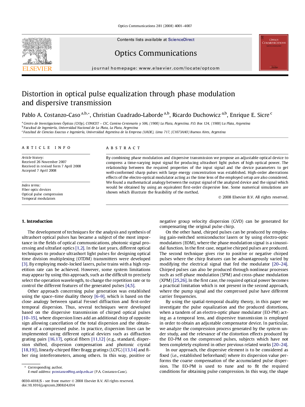 Distortion in optical pulse equalization through phase modulation and dispersive transmission