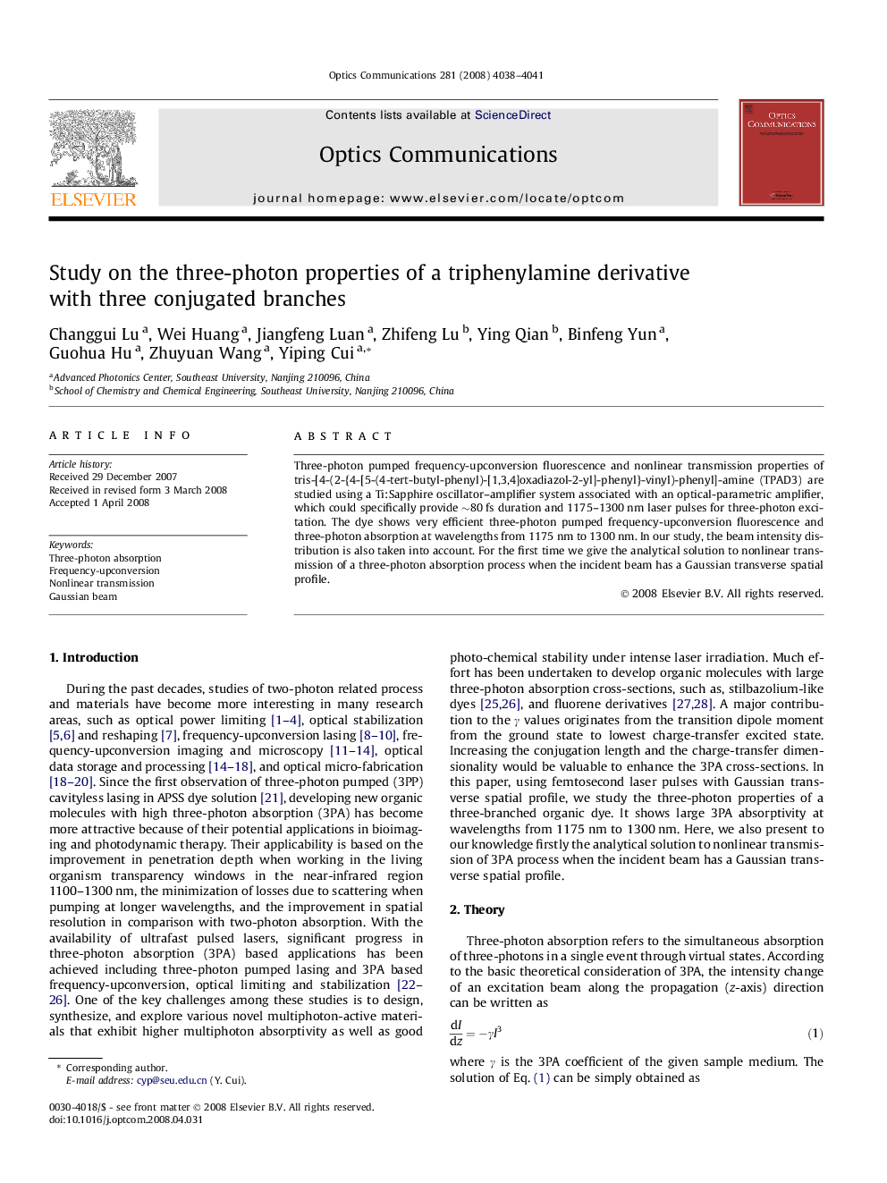 Study on the three-photon properties of a triphenylamine derivative with three conjugated branches