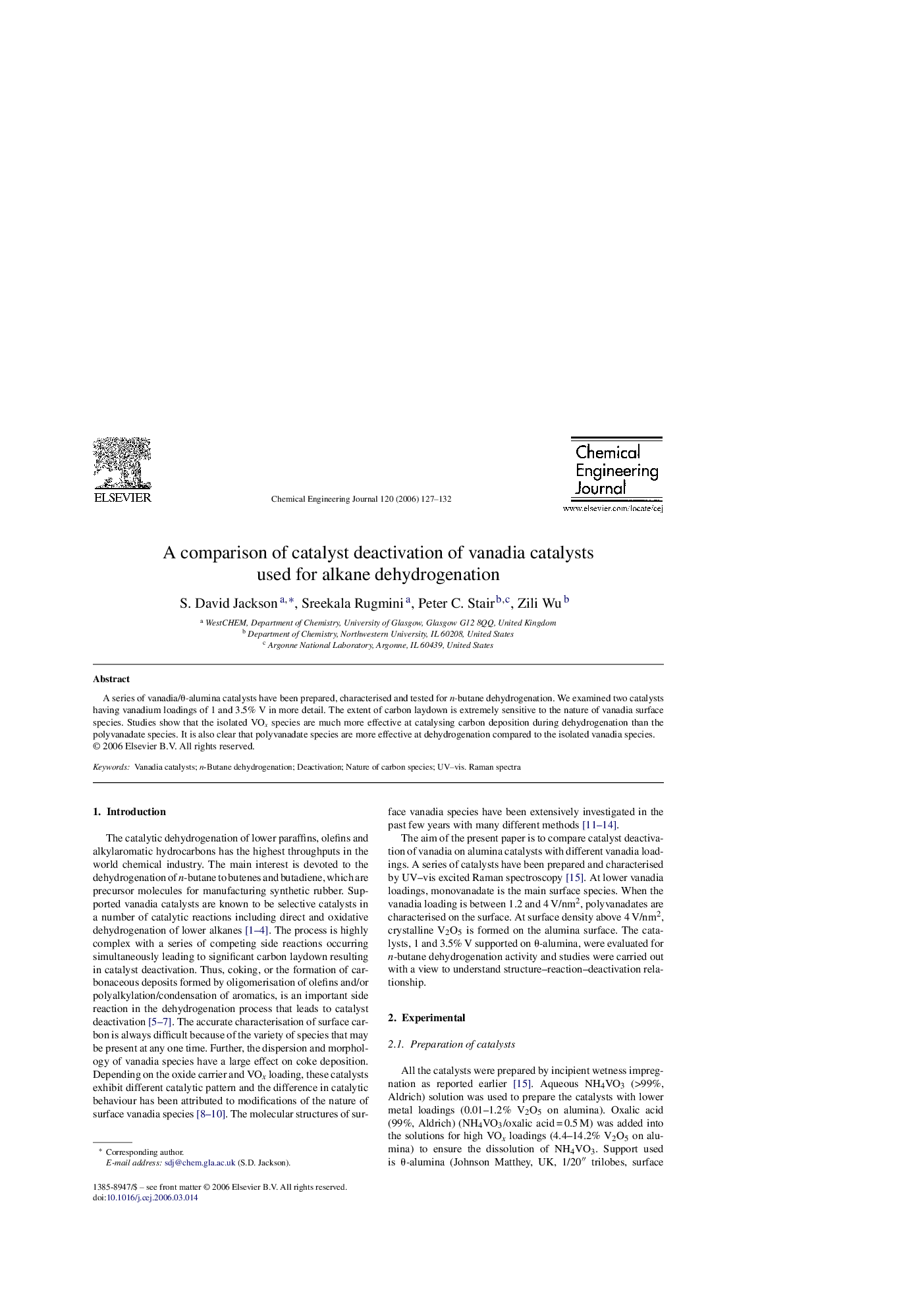 A comparison of catalyst deactivation of vanadia catalysts used for alkane dehydrogenation