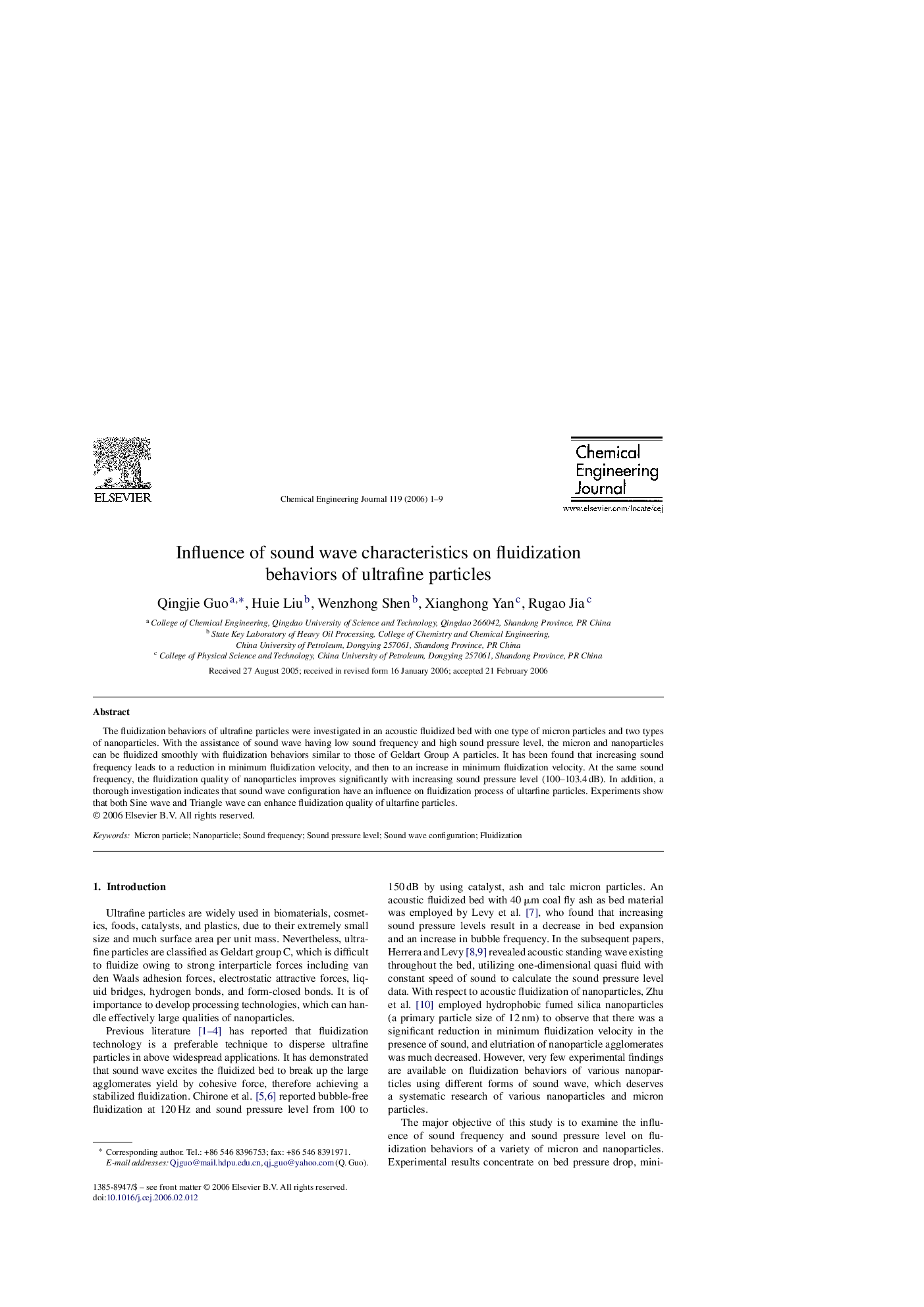 Influence of sound wave characteristics on fluidization behaviors of ultrafine particles