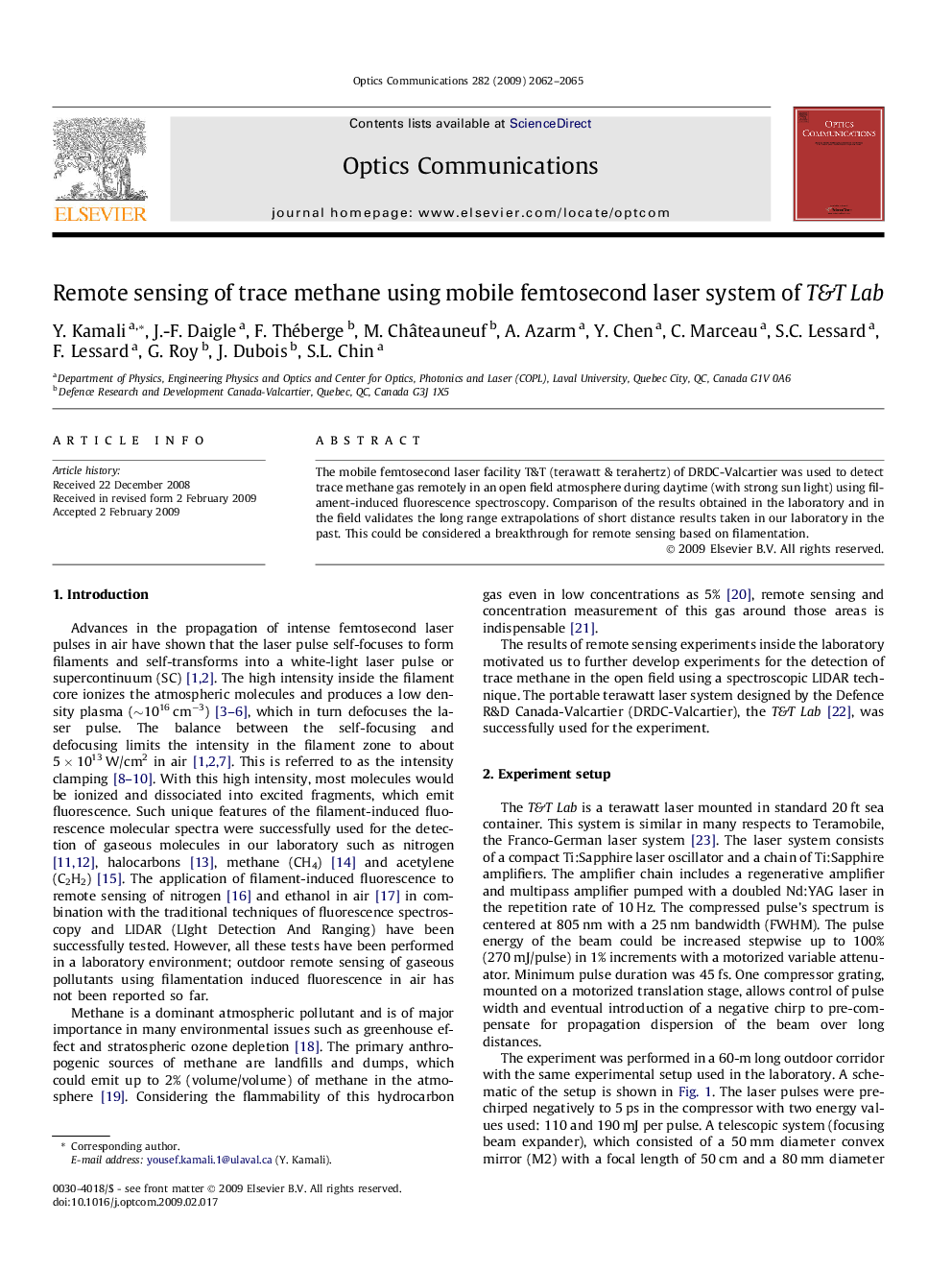 Remote sensing of trace methane using mobile femtosecond laser system of T&T Lab