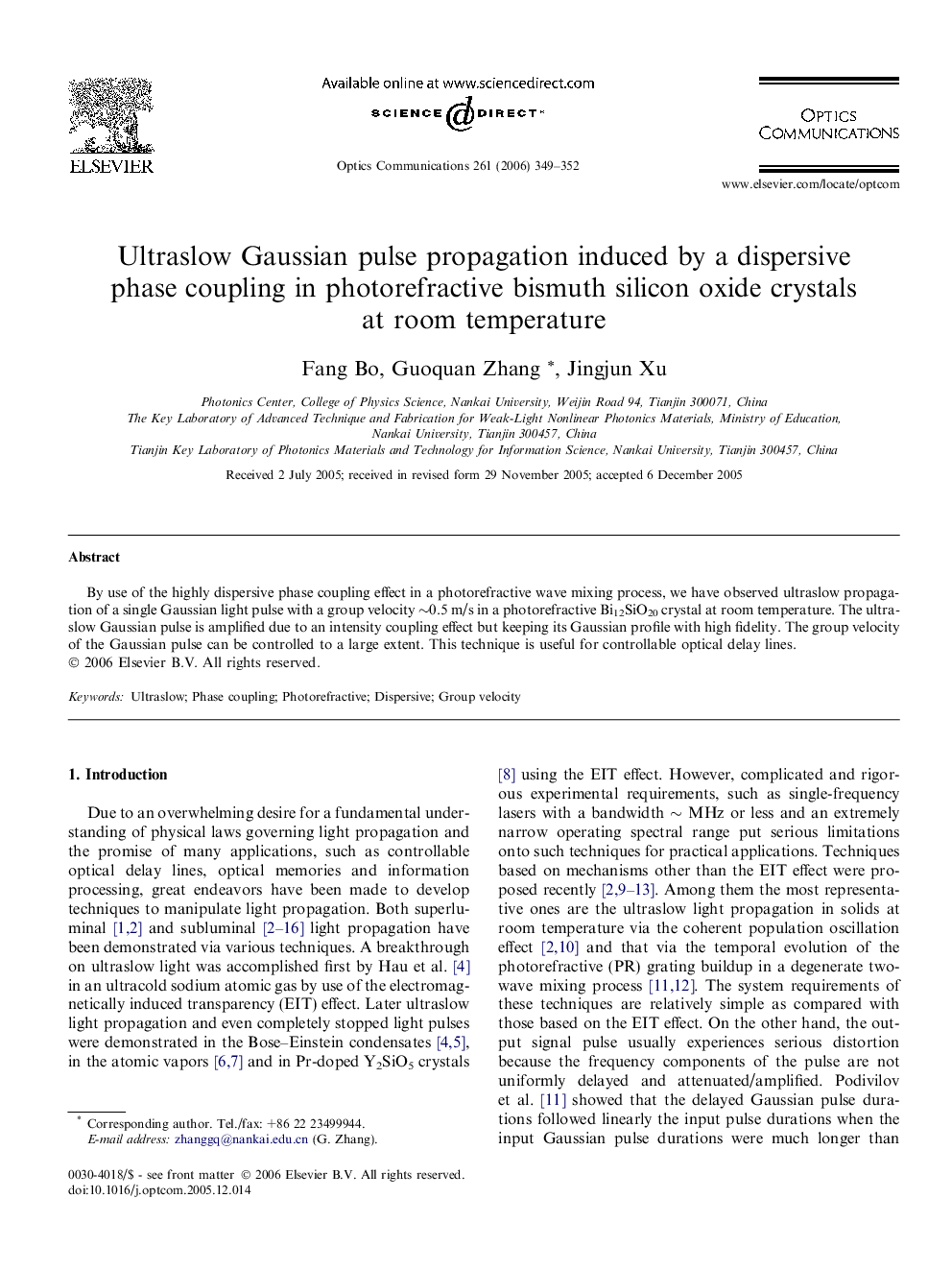 Ultraslow Gaussian pulse propagation induced by a dispersive phase coupling in photorefractive bismuth silicon oxide crystals at room temperature