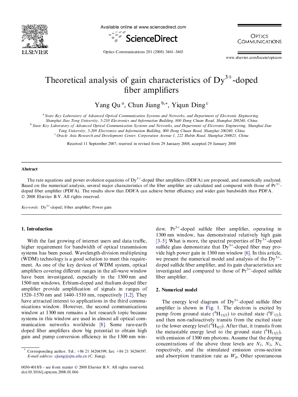 Theoretical analysis of gain characteristics of Dy3+-doped fiber amplifiers