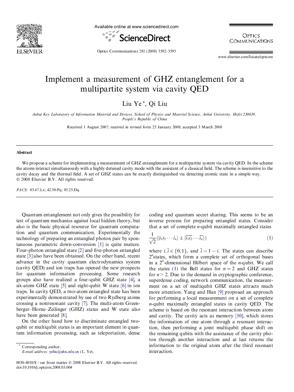 Implement a measurement of GHZ entanglement for a multipartite system via cavity QED