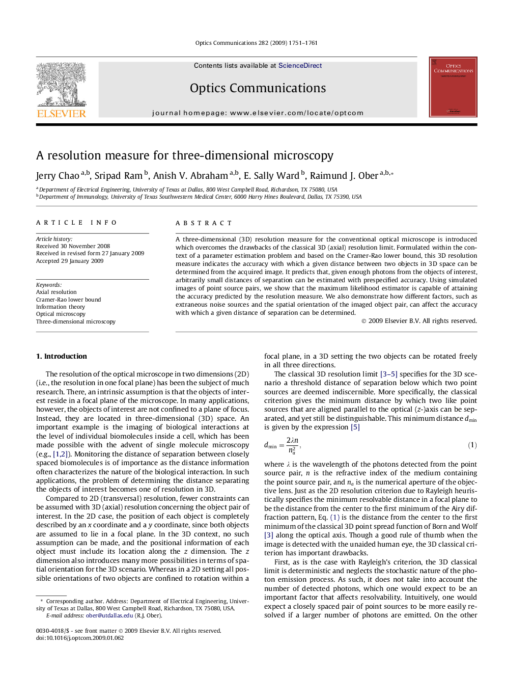 A resolution measure for three-dimensional microscopy