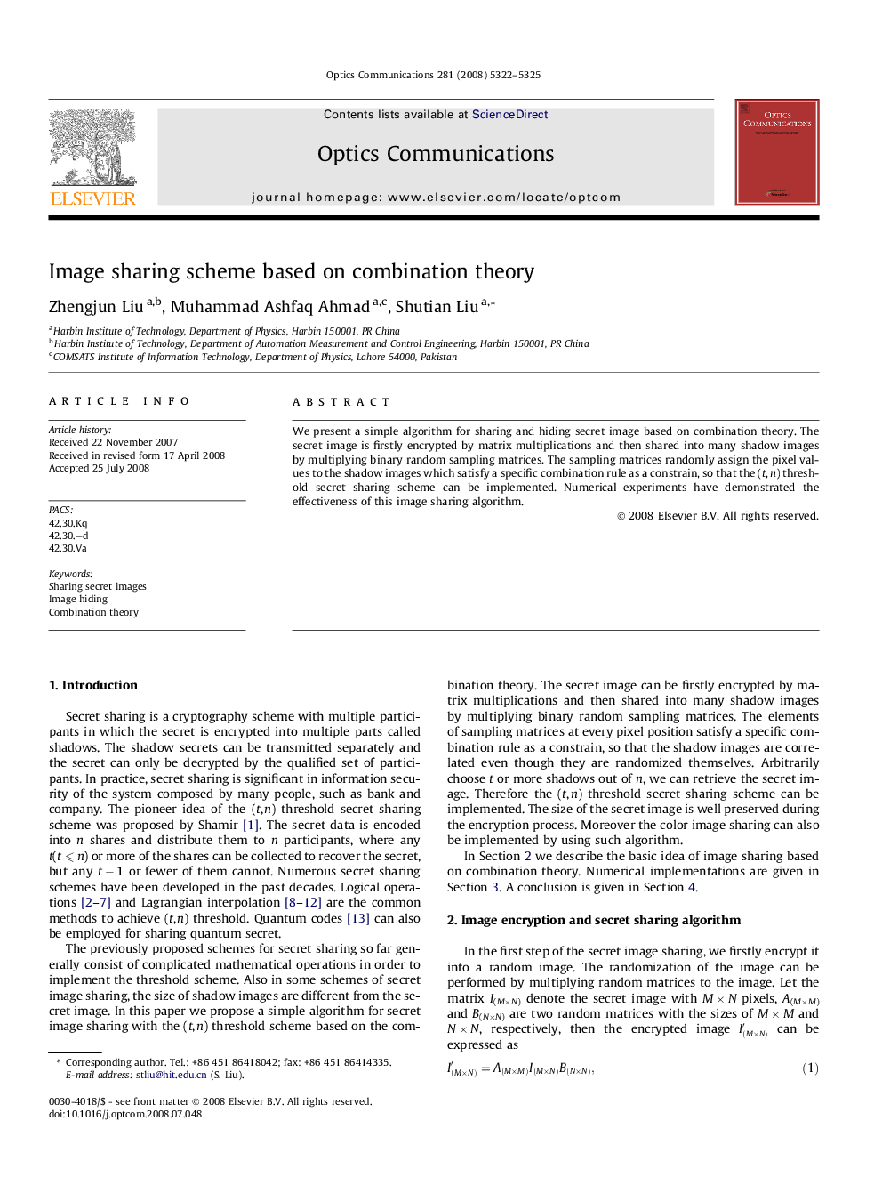 Image sharing scheme based on combination theory