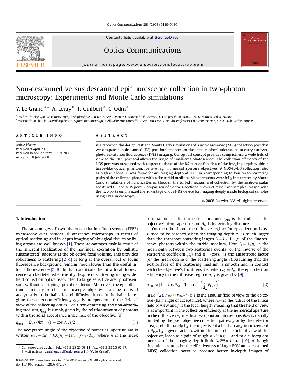Non-descanned versus descanned epifluorescence collection in two-photon microscopy: Experiments and Monte Carlo simulations