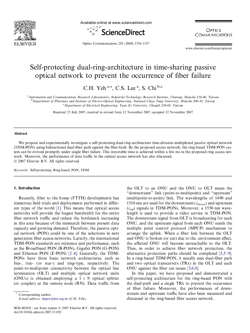 Self-protecting dual-ring-architecture in time-sharing passive optical network to prevent the occurrence of fiber failure