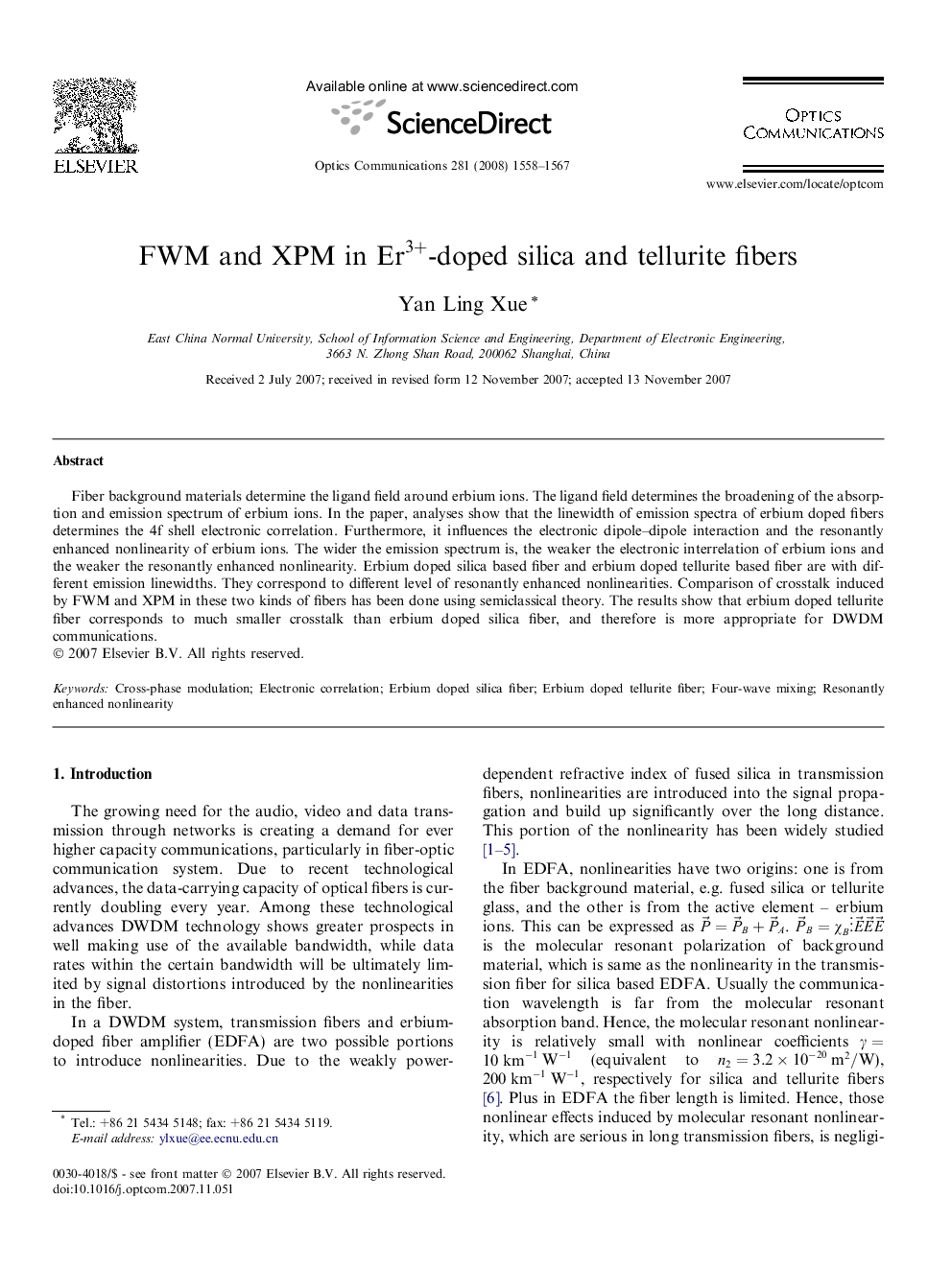 FWM and XPM in Er3+-doped silica and tellurite fibers