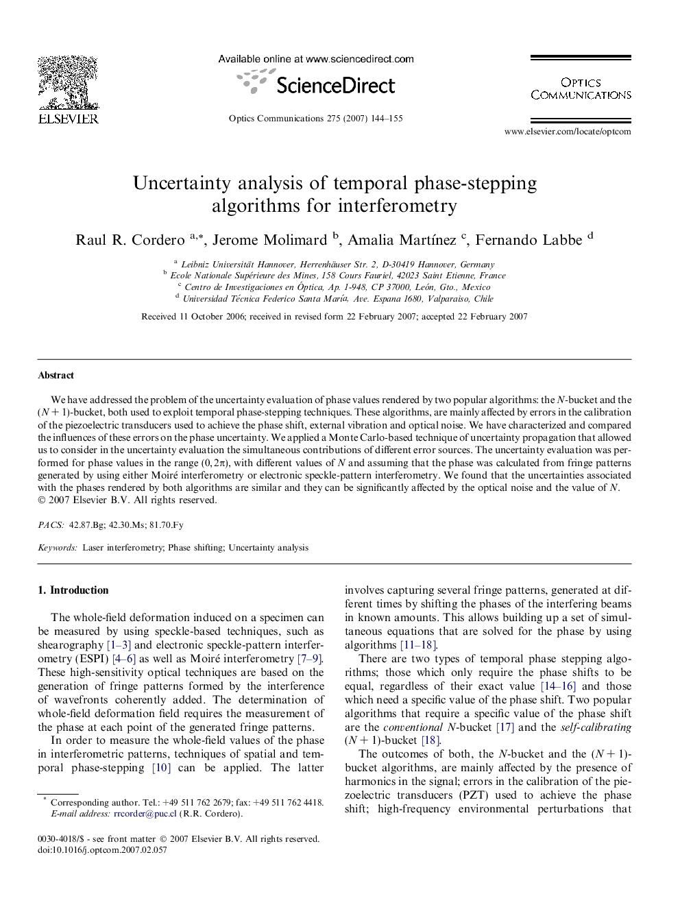 Uncertainty analysis of temporal phase-stepping algorithms for interferometry