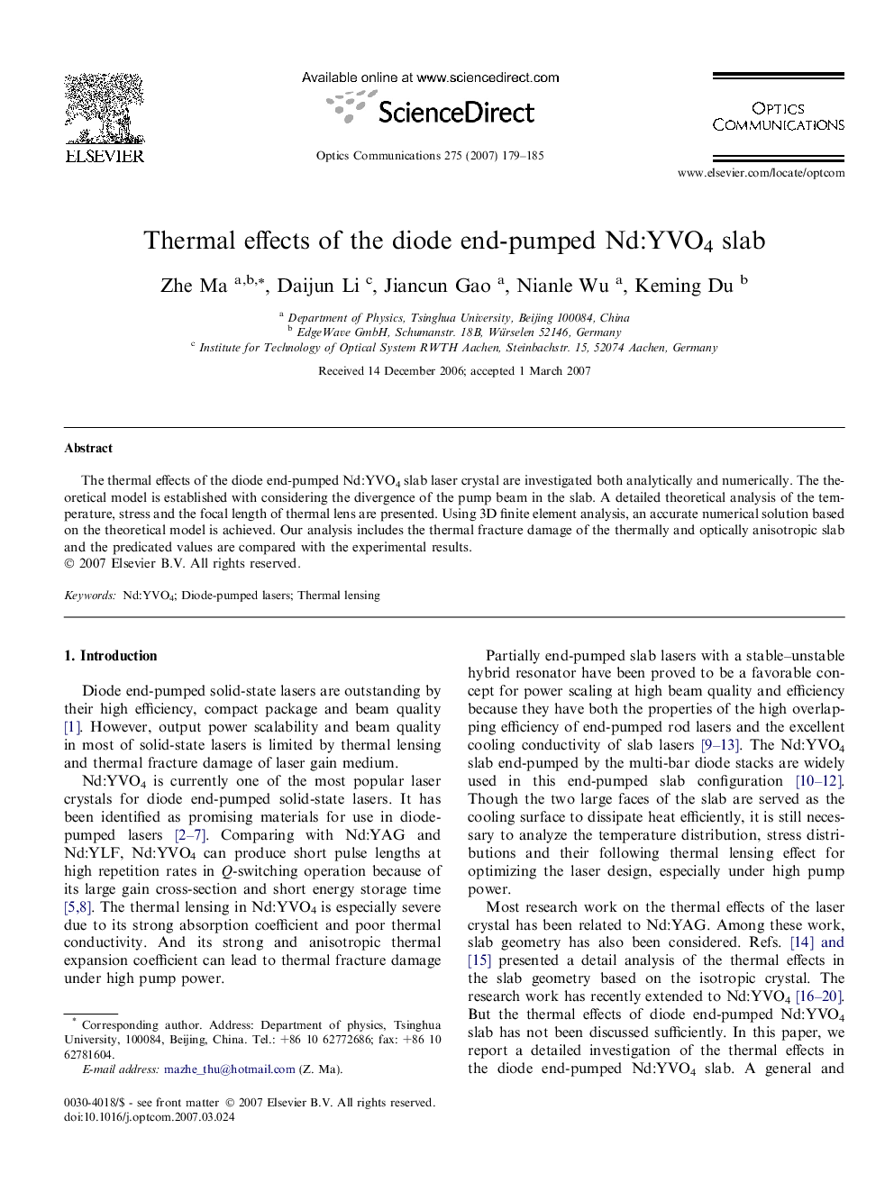 Thermal effects of the diode end-pumped Nd:YVO4 slab