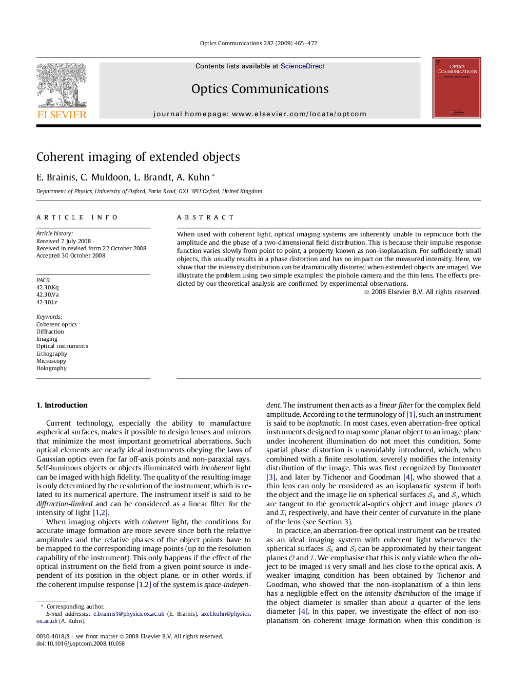 Coherent imaging of extended objects